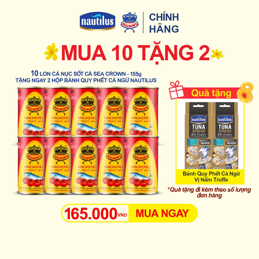 Cá Nục Sốt Cà Sea Crown - Lốc 10 lon Tặng 2 Hộp Tuna Spread