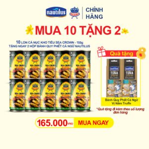 Cá hộp Sea Crown cá Nục kho tiêu - 10 lon Tặng 1 Hộp Tuna Spread vị bất kì