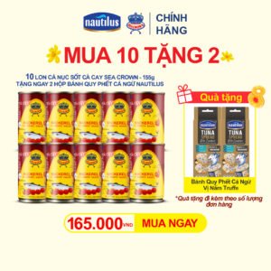 Cá Nục Sốt Cà Cay Sea Crown - Lốc 10 Tặng 2 hộp Tuna Spread