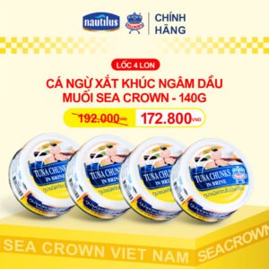Combo 4 lon Cá Ngừ Sea Crown xắt khúc ngâm muối (NK Thái Lan)