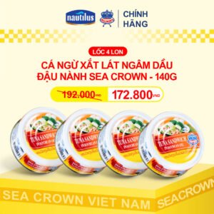 Combo 4 lon Cá Ngừ Sea Crown xắt lát ngâm dầu đậu nành (NK Thái Lan)